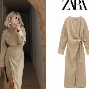 Zara TEXTURED WRAP DRESS NWT bloggers fav